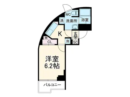 ライフゾーン玉川2(1K/2階)の間取り写真