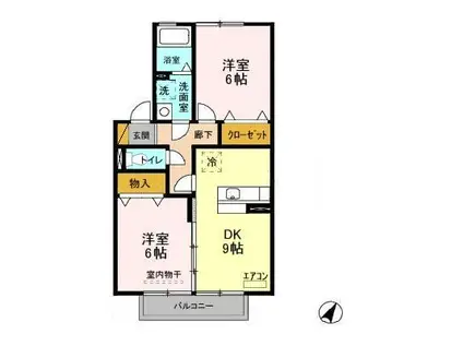 シャンドフルール(2DK/2階)の間取り写真