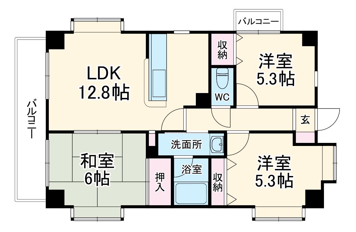 サニーフラット新百合(3LDK/2階)の間取り写真