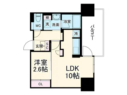 コンフォリア・リヴ本町ウエストQ(1LDK/6階)の間取り写真