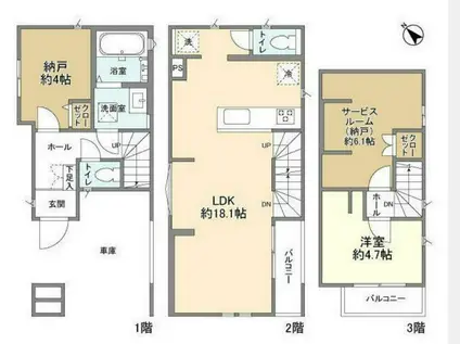 西武鉄道拝島線 武蔵砂川駅 徒歩21分 3階建 築3年(1SLDK)の間取り写真