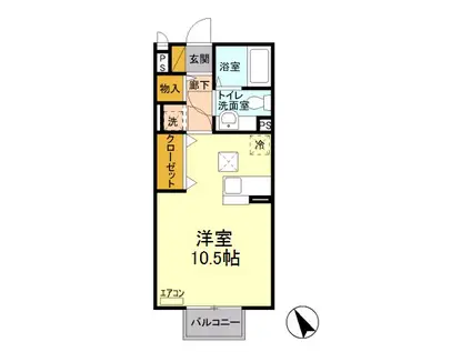 ウェル・クレール(ワンルーム/2階)の間取り写真