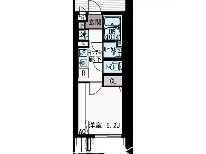 IXO国分北(1K/1階)の間取り写真