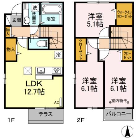 東海道本線 鴨宮駅 徒歩16分 2階建 築7年(3LDK)の間取り写真