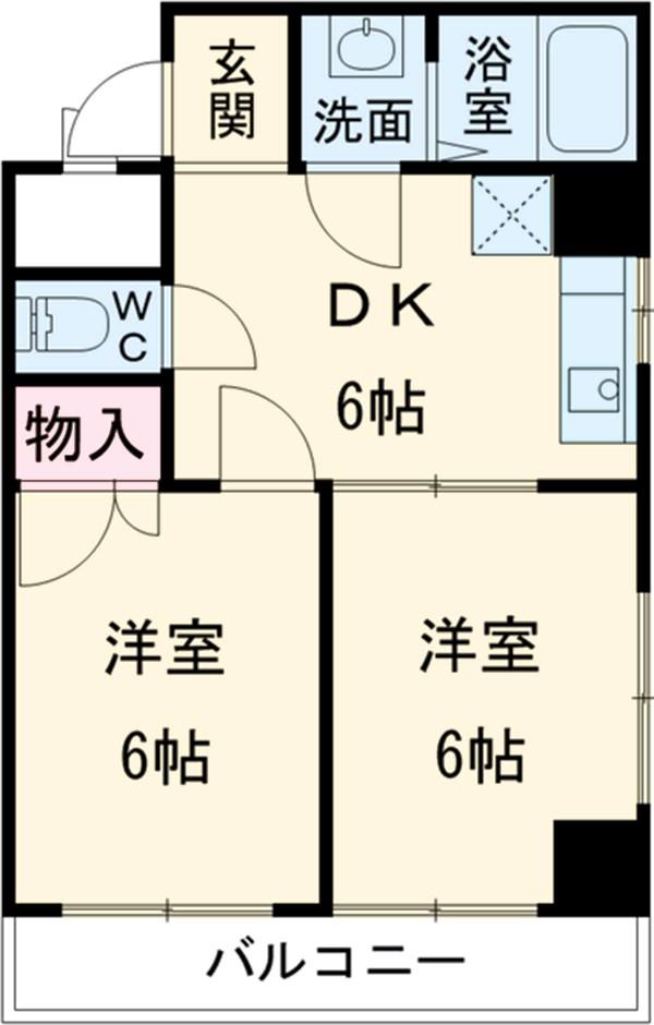 秀友ハイツ(2DK/6階)の間取り写真