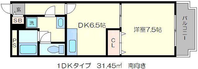 グランハイツ西ノ京(1DK/1階)の間取り写真