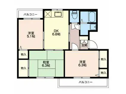 グランメール千本B(3DK/2階)の間取り写真