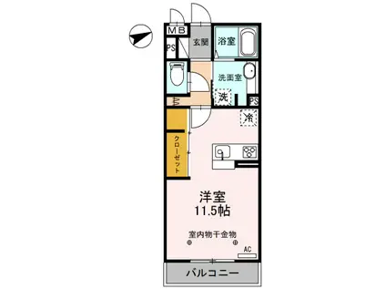 ロイジェントパークス レイクタウン A(ワンルーム/2階)の間取り写真