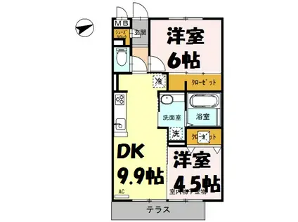 ロイジェントパークス レイクタウン B(2DK/2階)の間取り写真