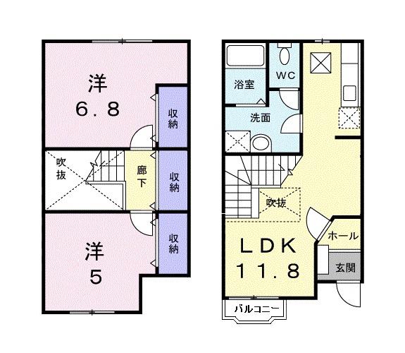 エバーグリーンシマダＢ(2LDK)の間取り写真