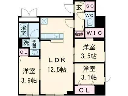 ドゥーエ日暮里Ⅲ(3LDK/9階)の間取り写真