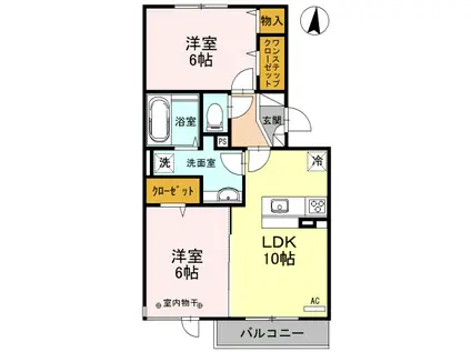 ロイジェントパークスレイクタウンⅢF(2LDK/1階)の間取り写真