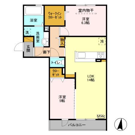 ロイジェントパークス レイクタウン 3 A(2LDK/3階)の間取り写真