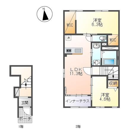 シェルルプリムール久野(2LDK/2階)の間取り写真