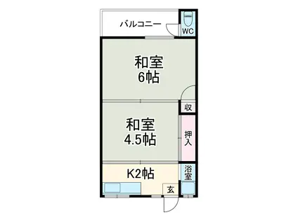 第1永楽荘(2K/2階)の間取り写真