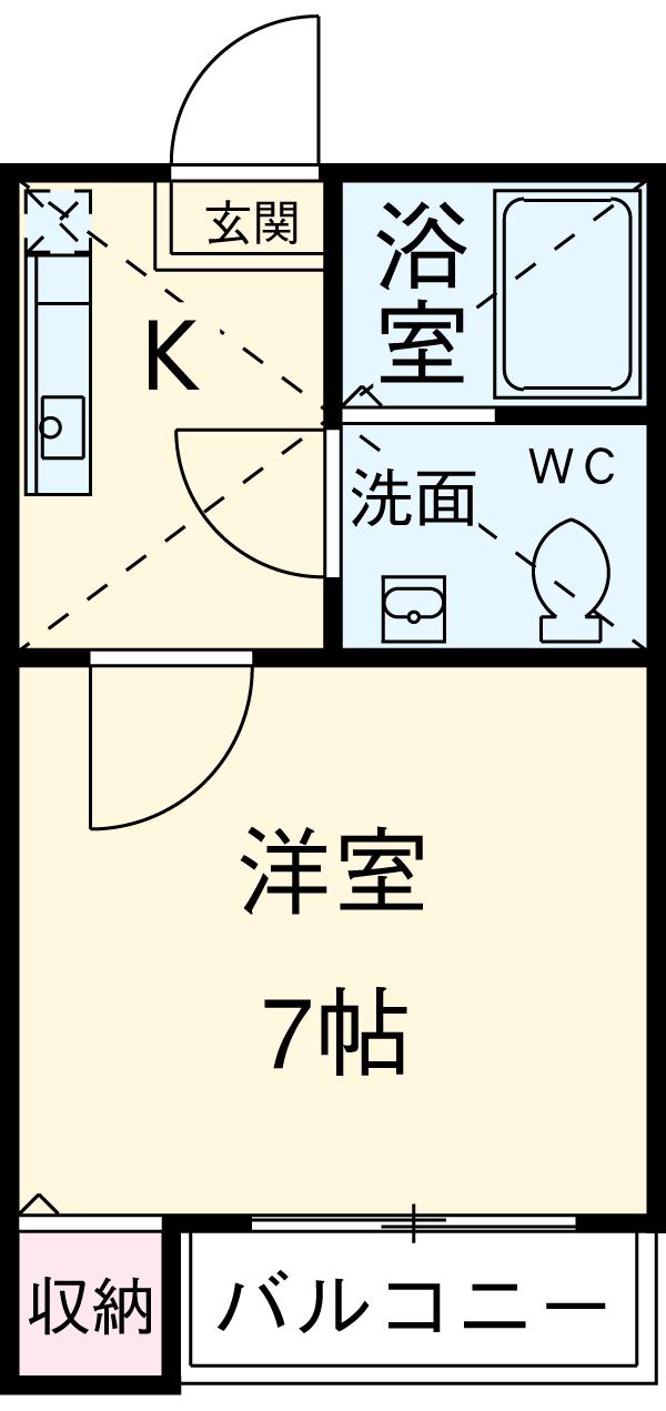 西新井ヴィラージュ(1K/2階)の間取り写真