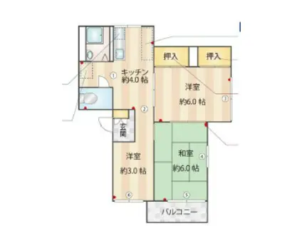 フォーブル平尾B(2DK/2階)の間取り写真