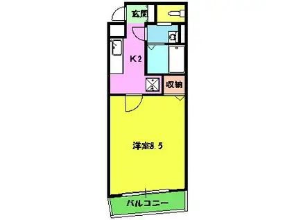 カタンクローバーⅢ(1K/4階)の間取り写真