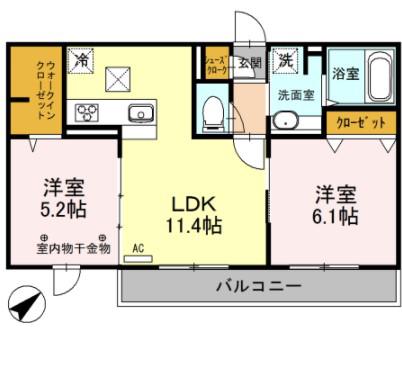 ロイジェントパークスレイクタウンⅢH(2LDK/1階)の間取り写真