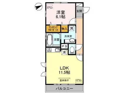 東武伊勢崎・大師線 越谷駅 徒歩17分 3階建 築9年(1LDK/2階)の間取り写真