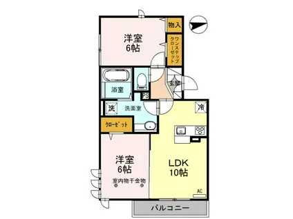 ロイジェントパークスレイクタウンⅢJ(2LDK/2階)の間取り写真
