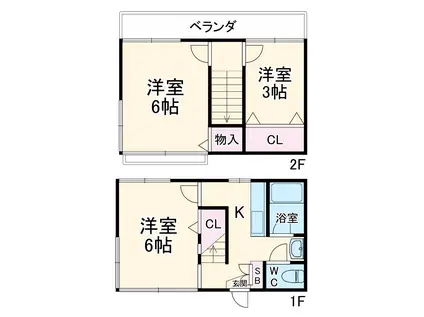 東武伊勢崎・大師線 越谷駅 徒歩13分 2階建 築53年(3K)の間取り写真
