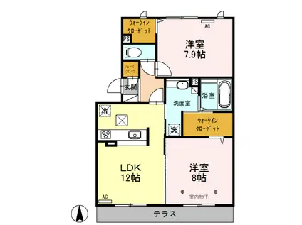 ロイジェントパークスレイクタウン2 F(2LDK/1階)の間取り写真