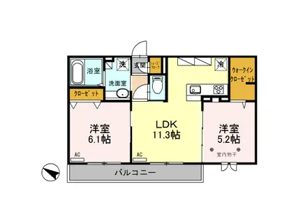 ロイジェントパークスレイクタウン 2 M(2LDK/2階)の間取り写真