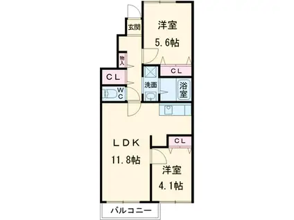 カーサ・セレッソ(2LDK/1階)の間取り写真