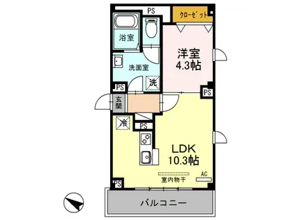BELL WOOD(1LDK/2階)の間取り写真