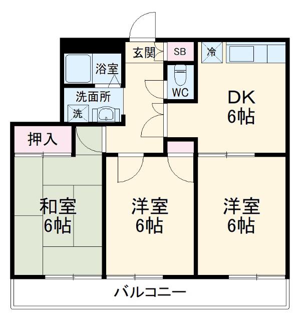 ウィステリア(3DK/3階)の間取り写真