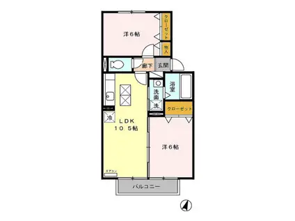 リバティーベルⅠ(2LDK/1階)の間取り写真