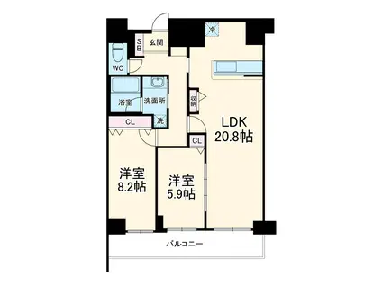 ロイジェント日吉Ⅱ(2LDK/10階)の間取り写真