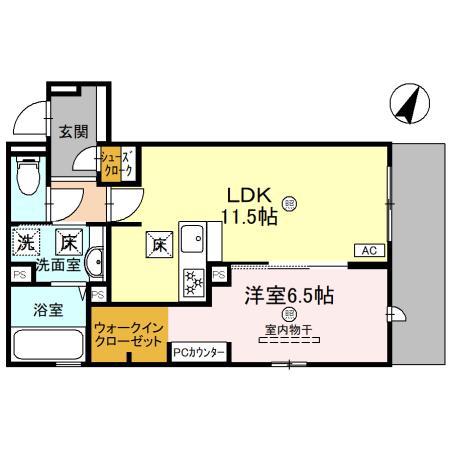 ユニヴェール千里中央(1LDK/2階)の間取り写真