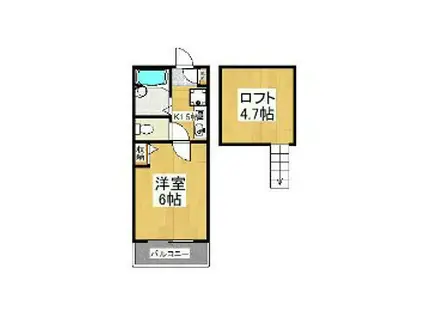 サフィール向ヶ丘(1K/2階)の間取り写真