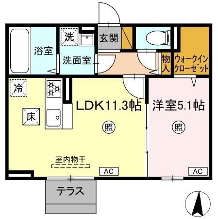 タイムズ・スクエアⅤ TWO(1LDK/1階)の間取り写真