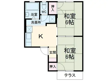 コーポ宝C(2K/2階)の間取り写真