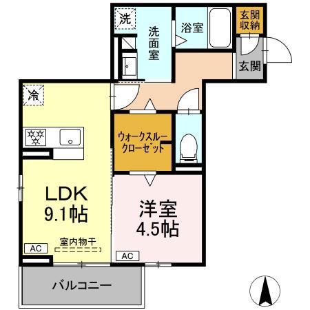 D-CRINUM 白銀Ⅱ(1LDK/3階)の間取り写真