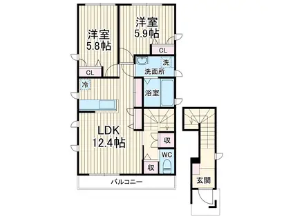 ヴェルデュール(2LDK/2階)の間取り写真