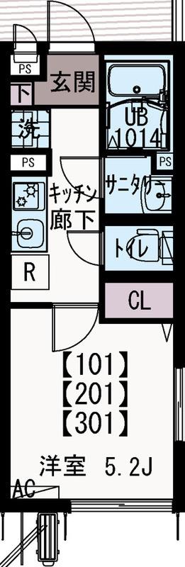 イクシオ光(1K/2階)の間取り写真