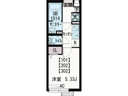 IXO光(1K/3階)の間取り写真