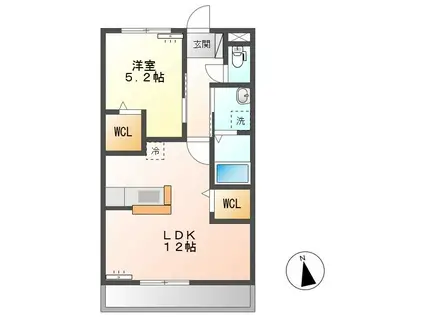 シトリンⅠ(1LDK/2階)の間取り写真