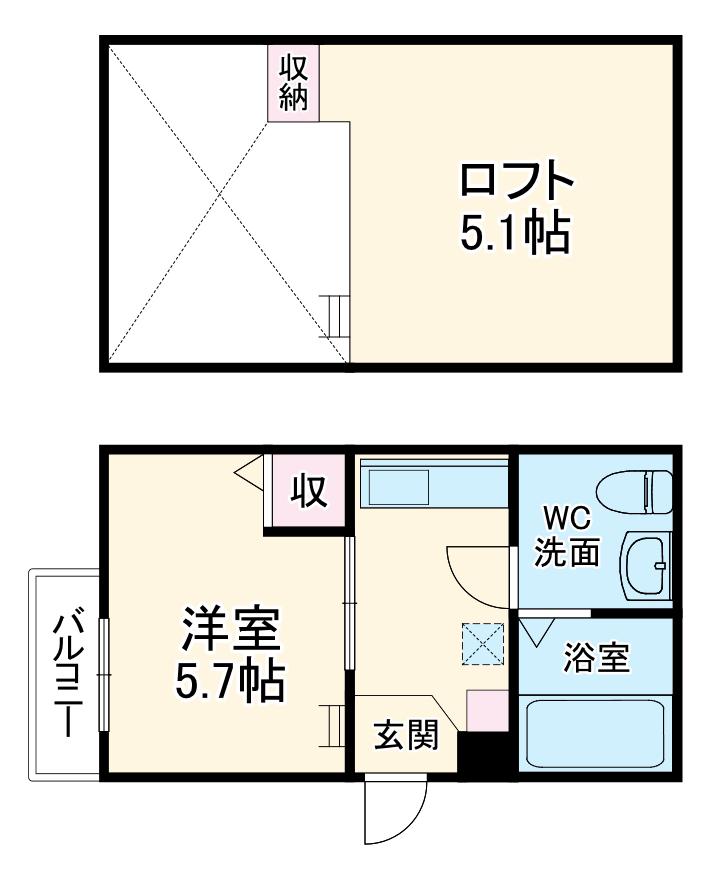 ロフティ四条大宮(1K/2階)の間取り写真