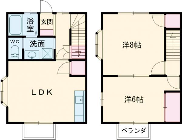 ミチコヒルズB(2LDK/1階)の間取り写真