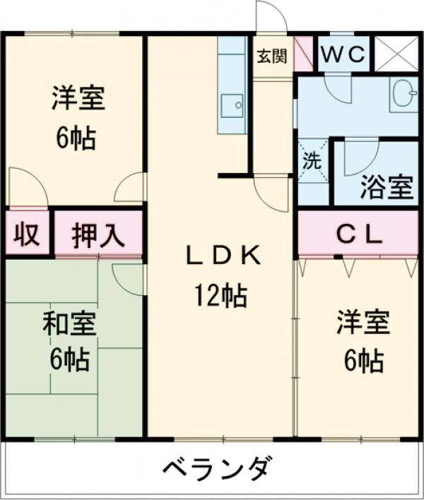 石上マンションC館(3LDK/1階)の間取り写真