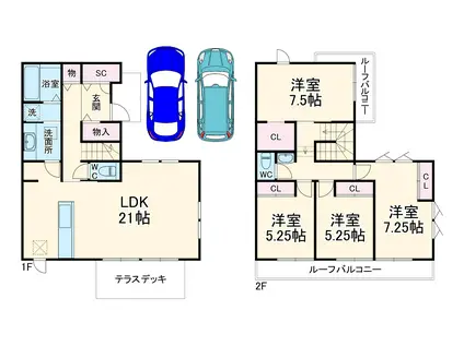 東急田園都市線 宮前平駅 徒歩14分 2階建 築1年(4LDK)の間取り写真