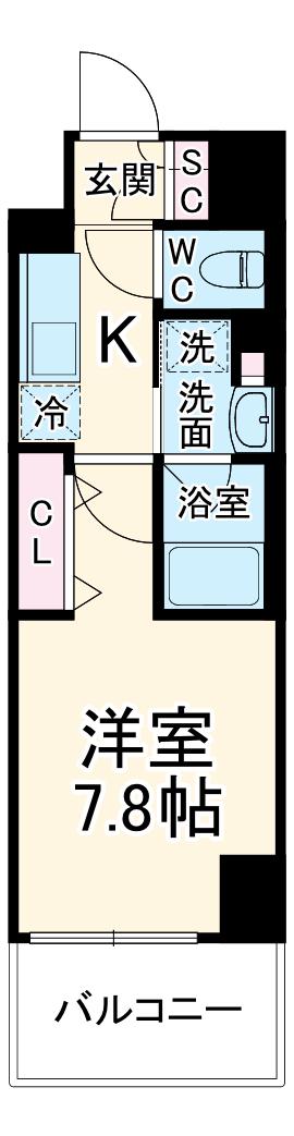 ロータス静岡(1K/9階)の間取り写真