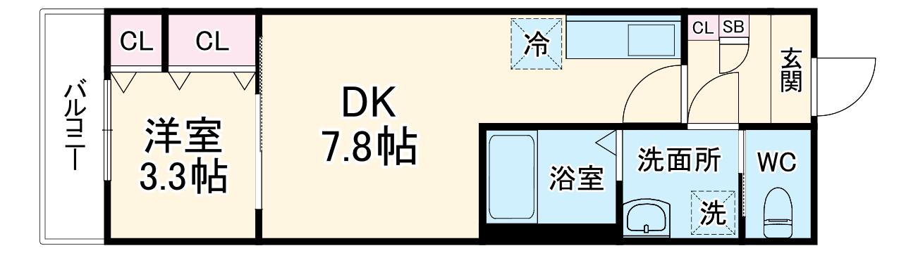 ジーメゾン上尾上(1DK/3階)の間取り写真