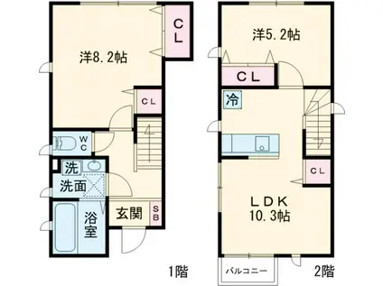調布市入間町１丁目アパート(2LDK)の間取り写真