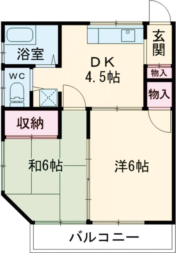 葵ハイツ(2DK/2階)の間取り写真